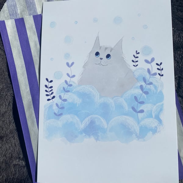 Snowy Cat A6 print