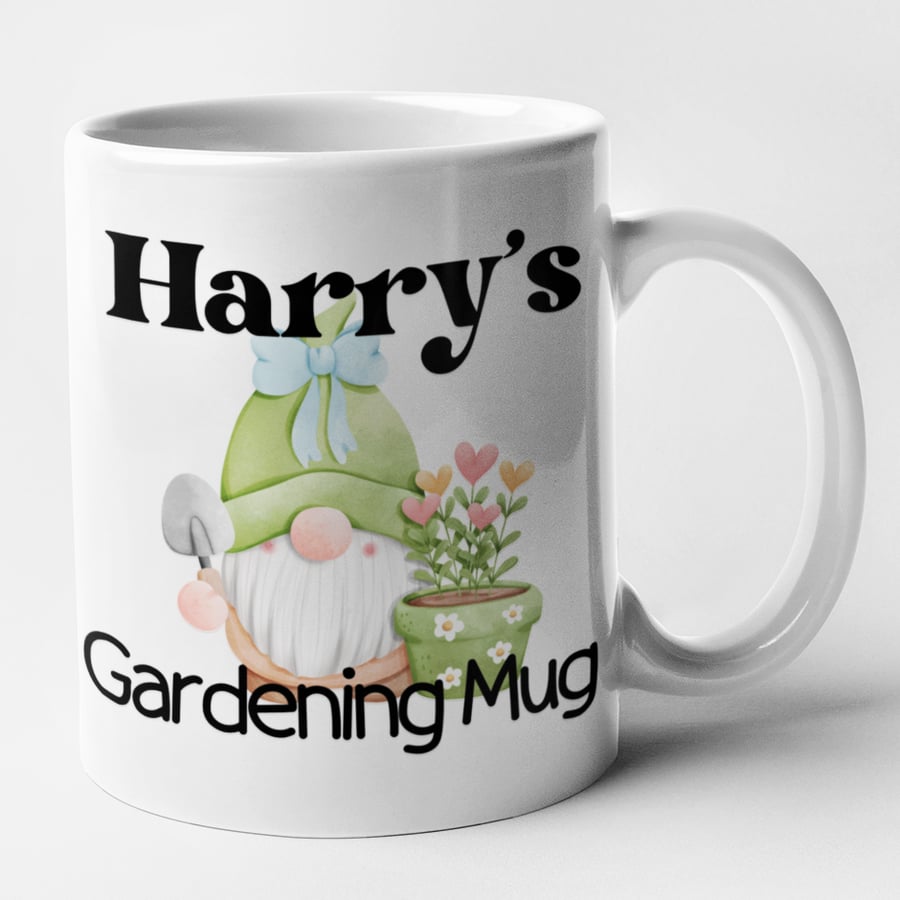 Personalised MALE Gnome GARDENING Mug - novelty gardener themed Gift