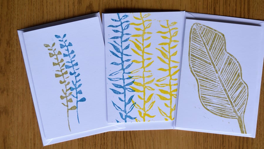 Set of blank cards, printed lino cards 