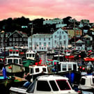 Mevagissey Harbour Print, Red Sky Over Mevagissey Boats Cornwall Picture