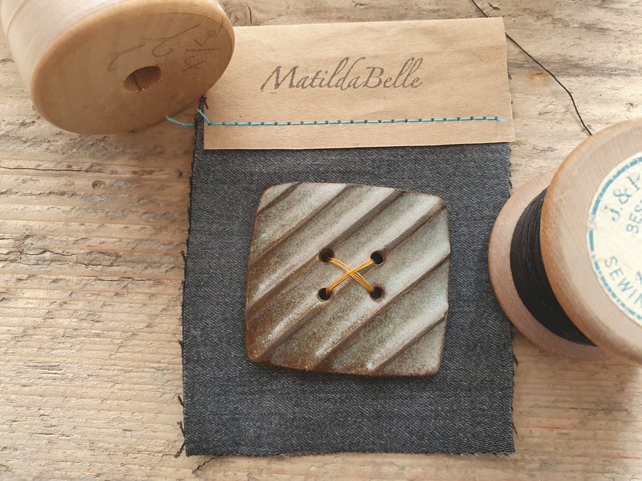 Large Handmade Square Ceramic Stoneware Button