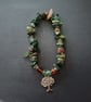 Handmade elasticated bead and moss agate bracelet with silver tree of life charm - Image 4