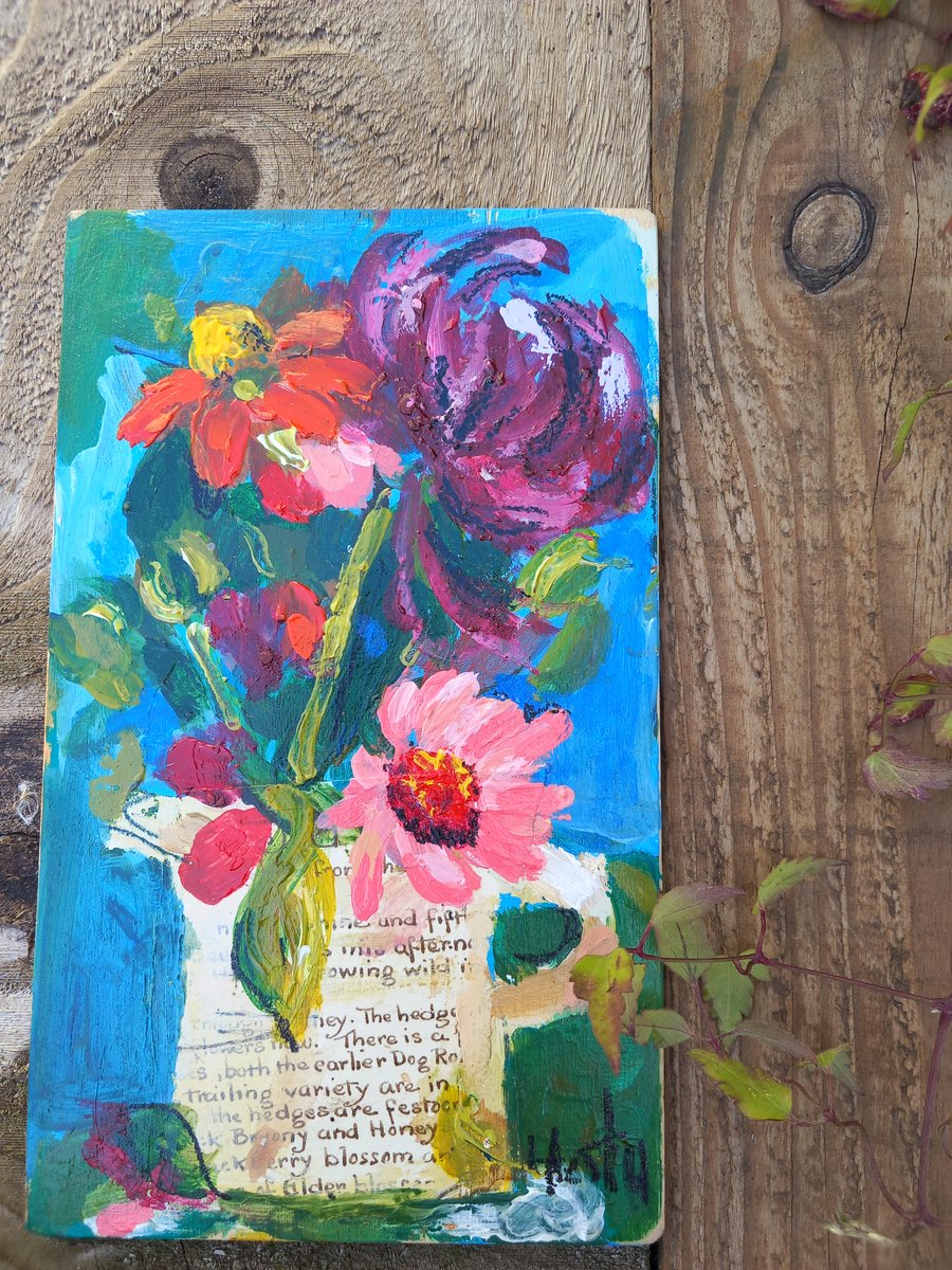 Still life flowers on wood 