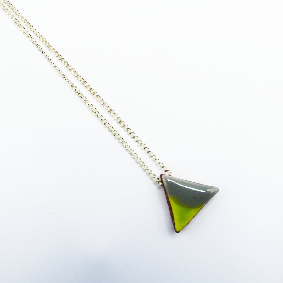 Simple green pendant necklace,ceramic geometric triangle