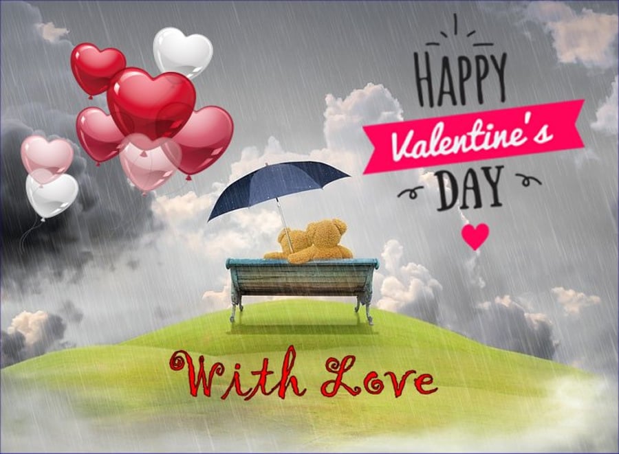Valentine's Day Card Bears in Rain A5 