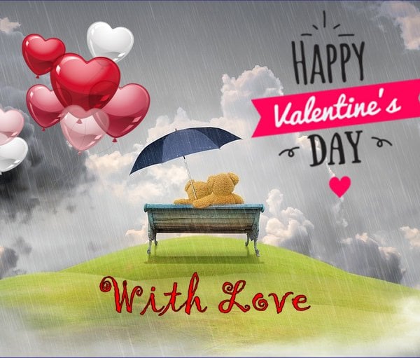 Valentine's Day Card Bears in Rain A5 