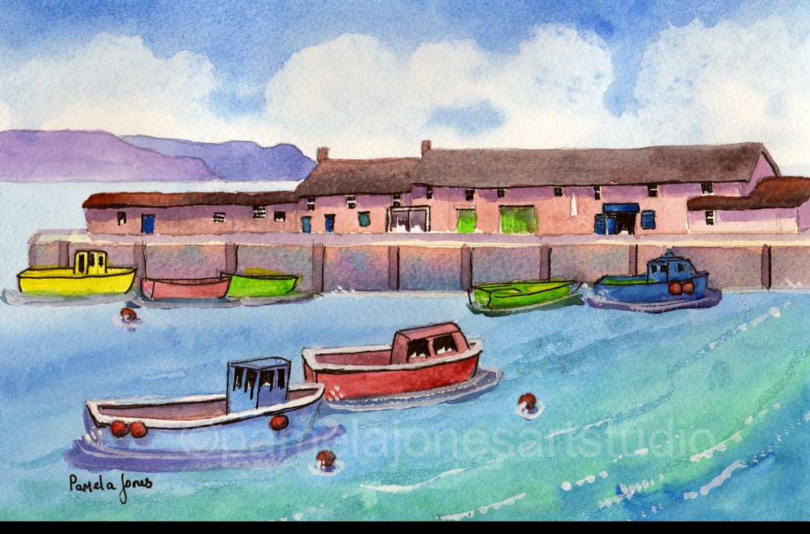 Lyme Regis, Harbour, Dorset, Original Watercolour In 14 x 11'' Mount