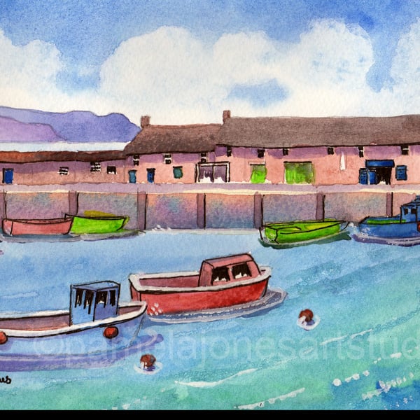 Lyme Regis, Harbour, Dorset, Original Watercolour In 14 x 11'' Mount