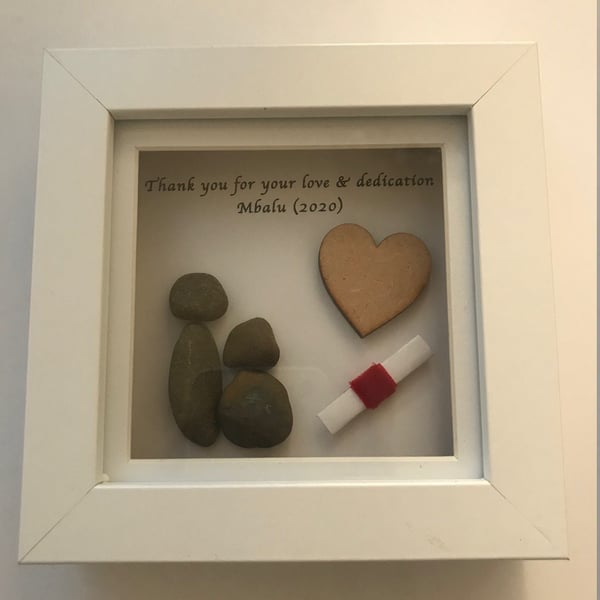Teacher Gift, Kindergarten Teacher's Gift, Pebble artwork box frame, End of Scho
