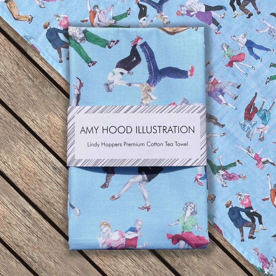 Lindy Hop Dancers Tea Towel - Retro Cotton Kitchen Towel 