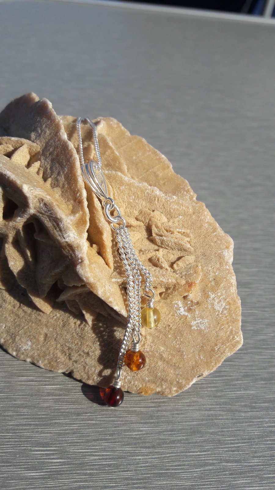Tricolour Multi-Layer Baltic Amber Sterling Silver Necklace