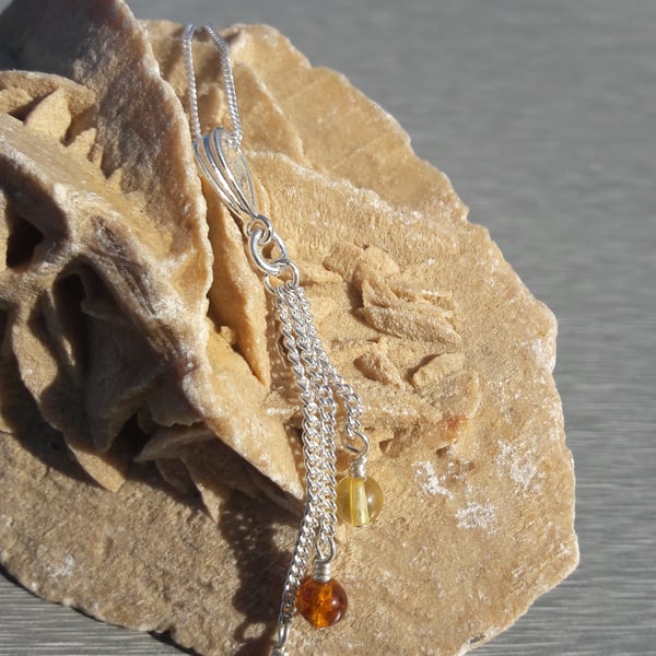 Tricolour Multi-Layer Baltic Amber Sterling Silver Necklace