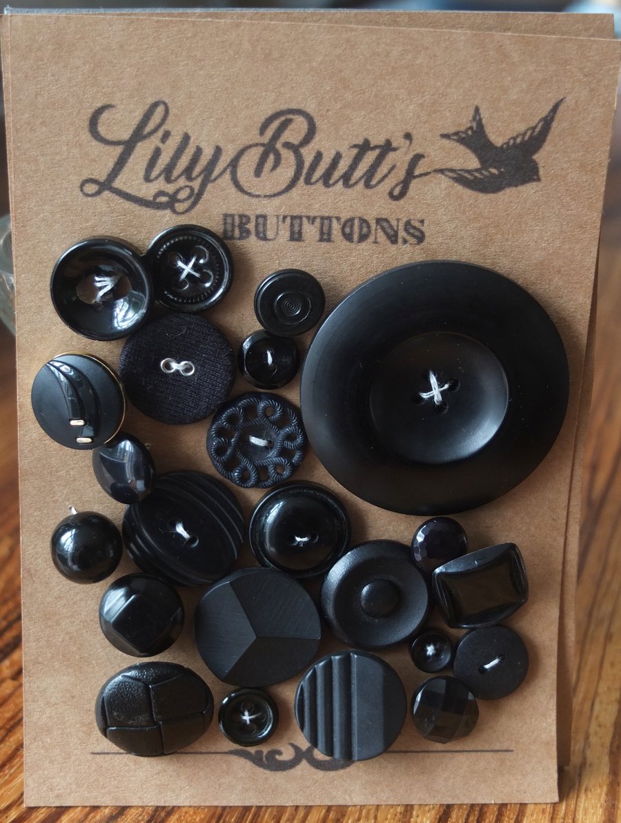 23 Vintage Mixed Black Buttons