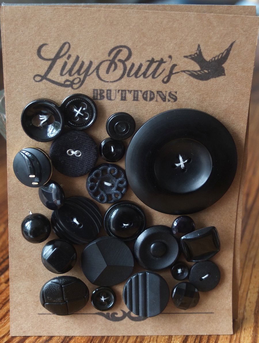 23 Vintage Mixed Black Buttons
