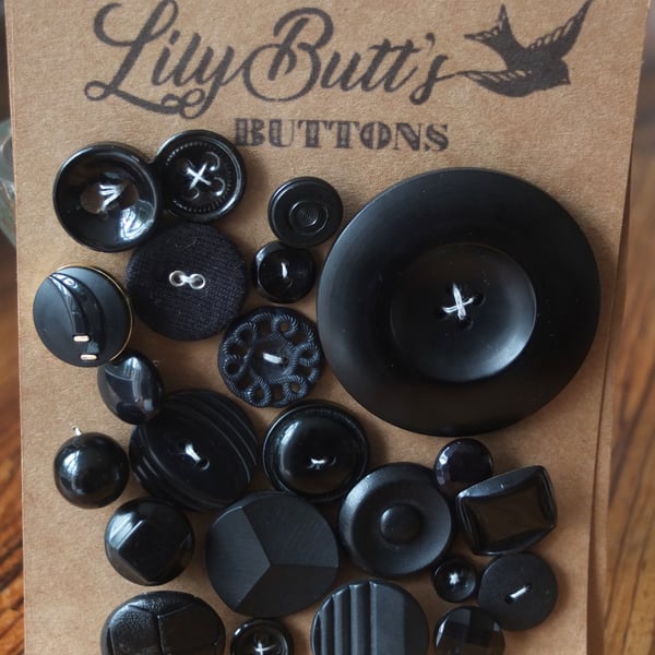 23 Vintage Mixed Black Buttons