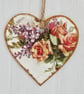 Decoupaged Wooden Hanging Heart 15cm (6”): Peach Roses design