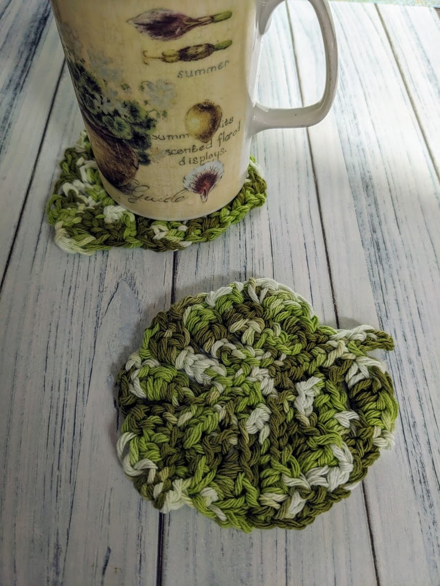 Leaf coasters, recycled yarn, cotton coasters, plant lovers gift, set of two