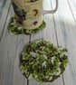 Leaf coasters, recycled yarn, cotton coasters, plant lovers gift, set of two