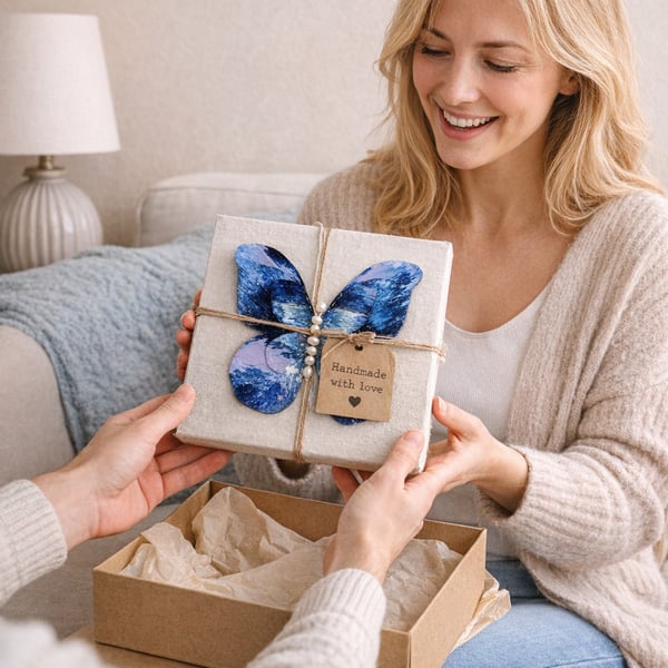 3D Butterfly Wall Art, Textured Mixed Media Canvas, Handmade Nature Decor