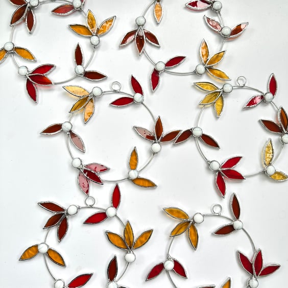 Stained Glass Mini Autumn Wreath Suncatcher - Handmade Window Decoration