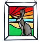 Sunset Hare Stained Glass Art Picture Suncatcher Handmade 005