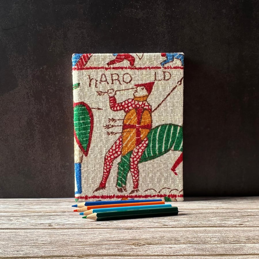 Bayeux Tapestry Handstitched A6 1950s Fabric Journal Sketchbook Harold Arrow Eye