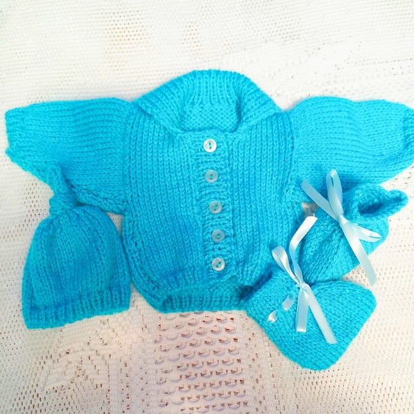 3 Piece Knitted Cardigan Set for a Premature Baby, Premature Baby Outfit