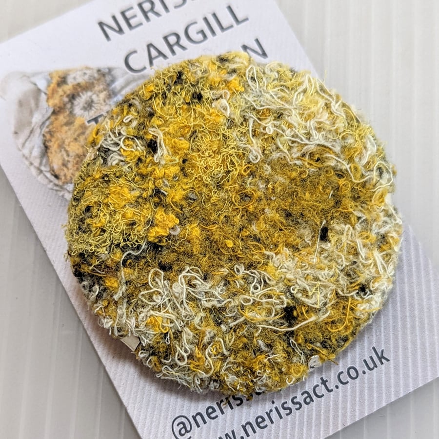 Yellow Abstract Embellished Recycled Textile 50mm Brooches