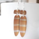 Long dangle earrings in mustard yellow checks