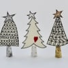 Three Miniature Wool Felt Christmas Trees 