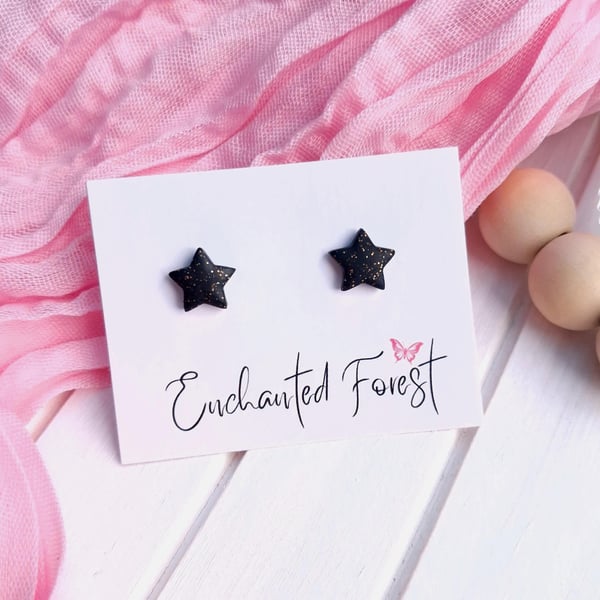 Black & Glitter Star Stud Earrings, Celestial Jewellery, Accessories & Gift
