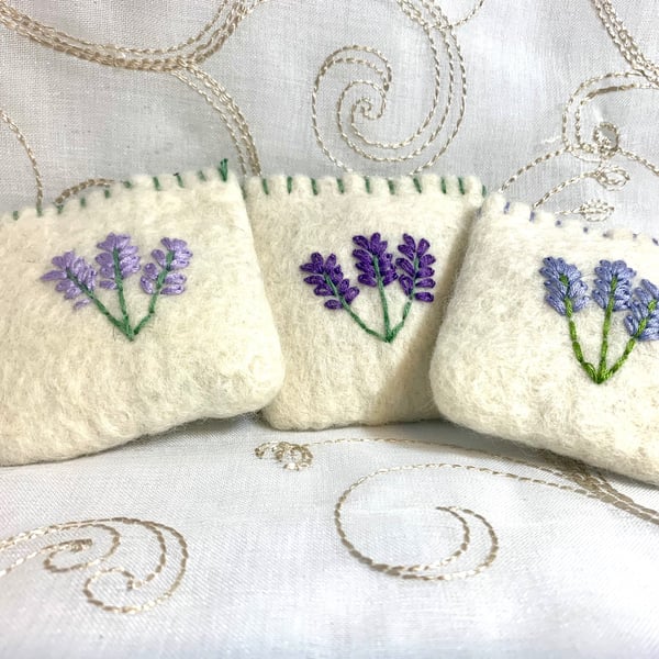 Handmade Felt hand Embroidered Lavender Bag Sachet Pouch