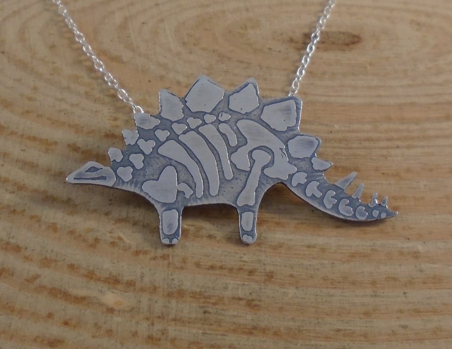 Sterling Silver Stegosaurus Fossil Necklace