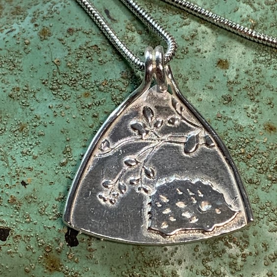 Handmade Recycled Fine Silver Hedgehog Pendant,  with sterling silver chain