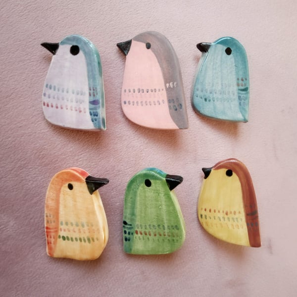 Cute ceramic bird brooch in various colours