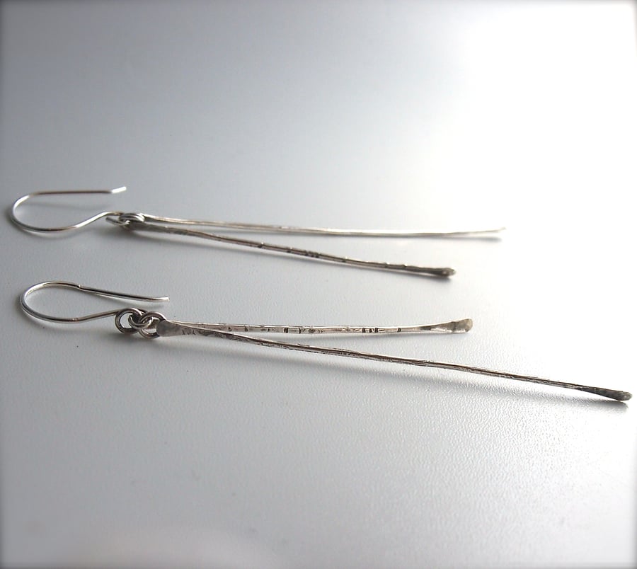 Long Organic Silver Stick Earrings