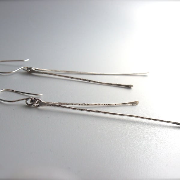 Long Organic Silver Stick Earrings