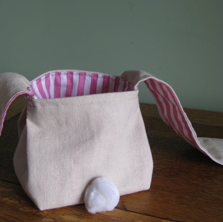 Linen bunny Easter fabric basket - Folksy