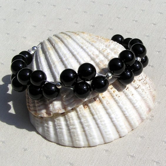 Black Onyx Crystal Gemstone Chakra Beaded Bracelet "Shadow"