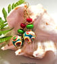 Hand Made Polymer Clay Beads, Red Coral & Howlite Gold Plate Earrings