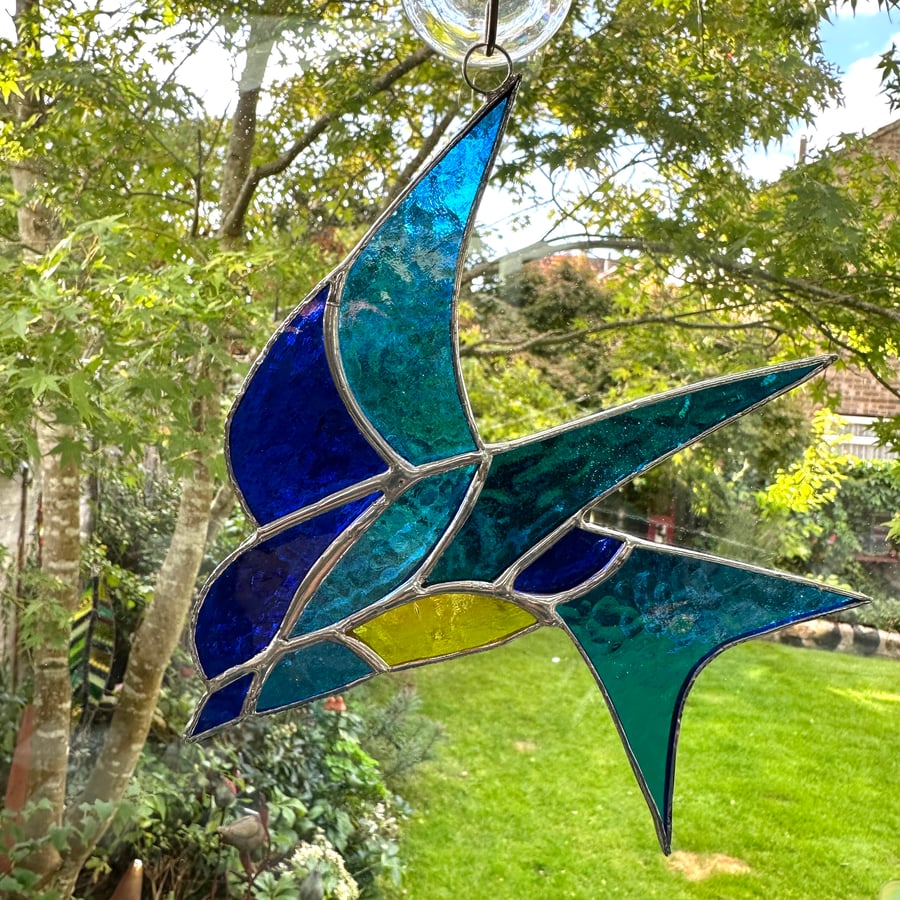 Stained Glass Swallow Suncatcher - Handmade Hanging Decoration