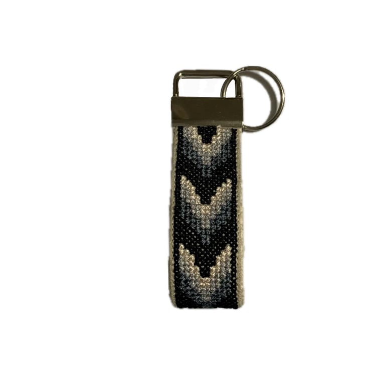 Bargello Cross Stitch Keyring: Shades of Grey Key Fob