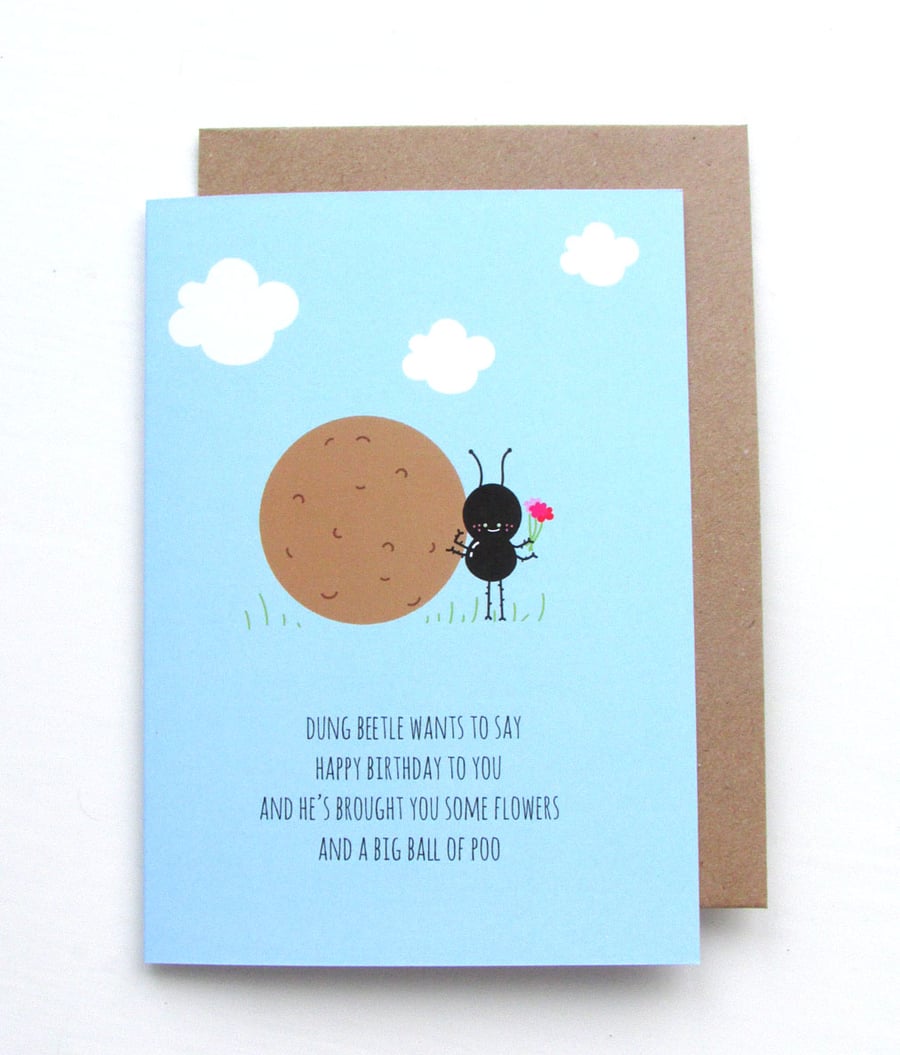 "dung beetle wants to say..." - happy birthday - handmade birthday card