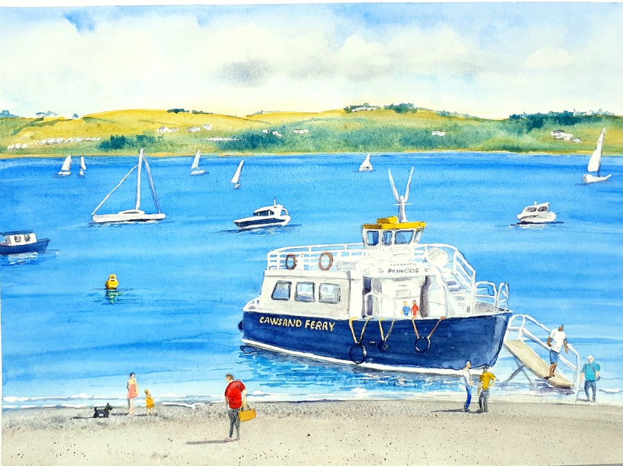 The Cawsand Ferry - Cornwall original watercolour painting 390 mm x 282 mm 