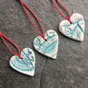 Scandi Folk Heart love Gift Decorations, 3, aqua glaze The Porcelain Menagerie 