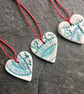 Scandi Folk Heart love Gift Decorations, 3, aqua glaze The Porcelain Menagerie  - Image 1