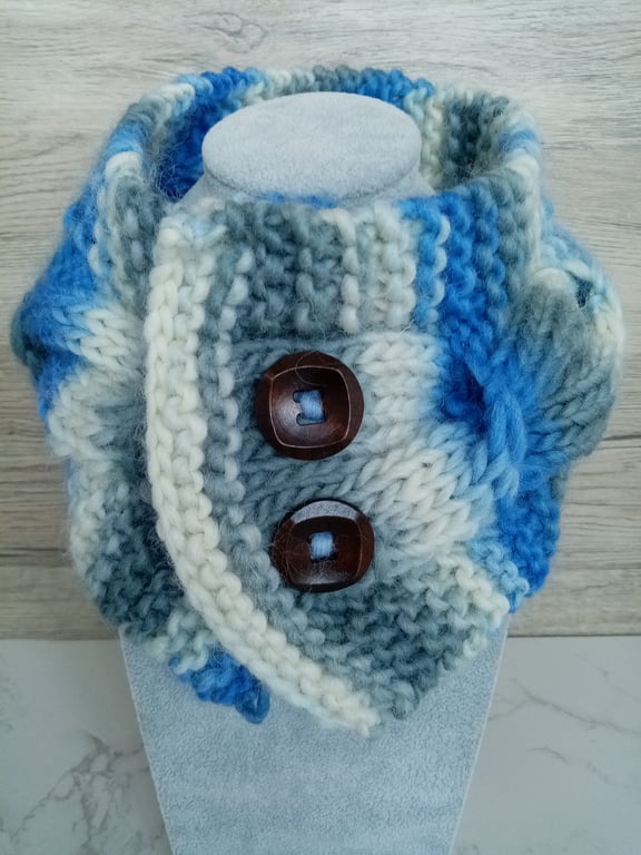 Cable Knit Neck Warmer in Blue 100% Pure Wool