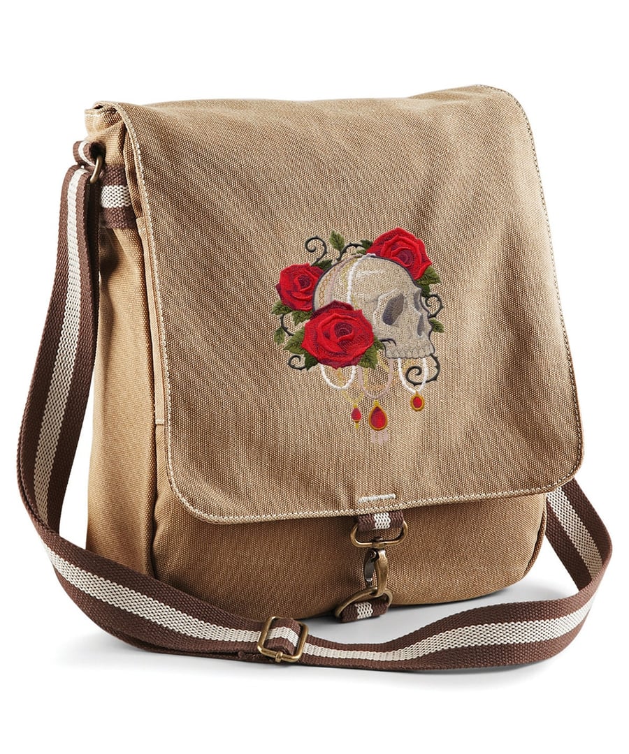 The Gothic Glam Skull Embroidered Canvas Field Bag