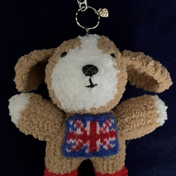 Union Jack Dog with red boots and keyring bag clip