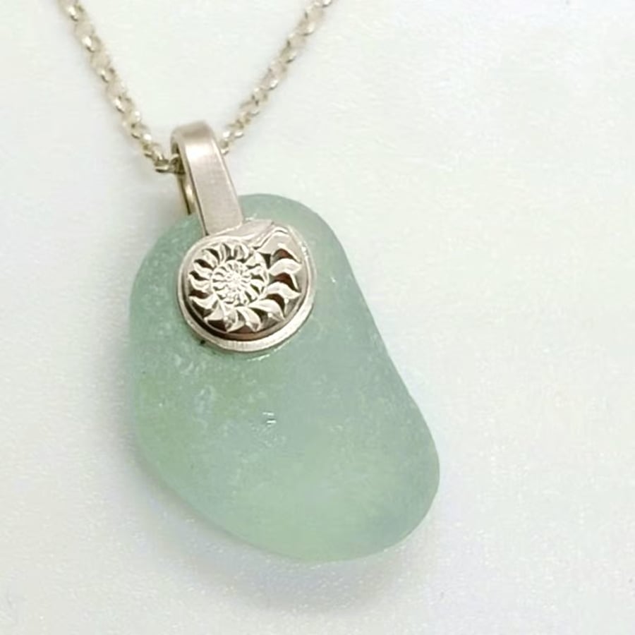 Seaham sea glass pendant with Ammonite bail